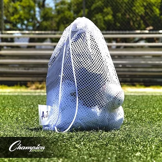 Champion Sports Mesh Sports Equipment Bag, Multipurpose, Nylon Drawstring Bag with Lock and ID Tag for Balls, Beach, Laundry - Multiple Styles