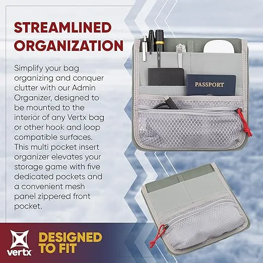 Vertx Multi Pocket Organizer Insert Admin for Backpack, Bag Organization, Hook and Loop Attachment