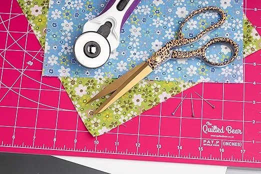 The Quilted Bear Rotating Cutting Mat 7" x 7" - Square Self Healing 360° Rotating Craft Cutting Mat with Innovative Locking Mechanism for Quilting & Sewing (Pink)