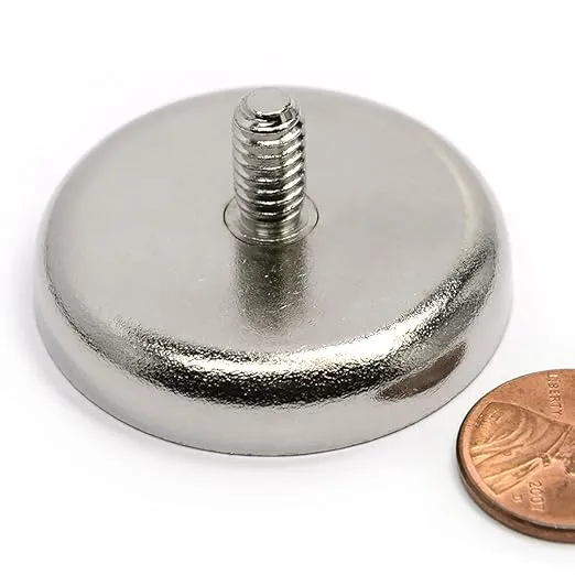 Set of 2 Neodymium Cup Magnets - 112 lbs Pull Force Each, Male Threaded Stud #1/4-20 | Heavy Duty Rare Earth Pot Magnet | Magnetic Round Base Assembly