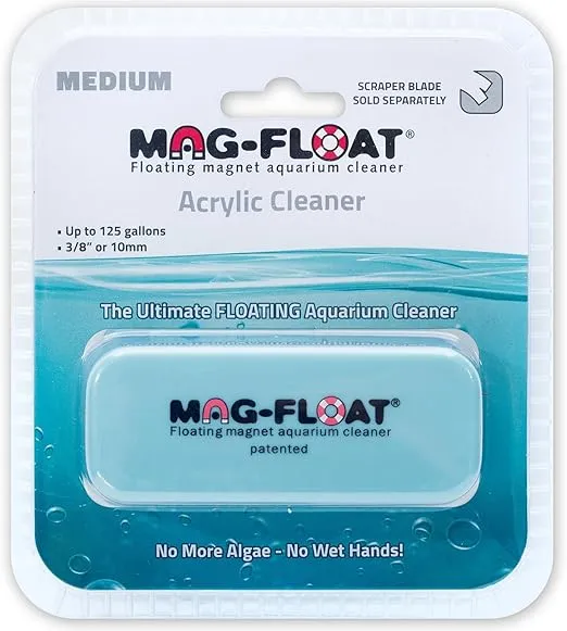Medium Acrylic Aquarium Algae Scraper Cleaner | Magfloat Floating Magnetic Fish Tank Magnet Cleaning Scrubber Brush Tool for Freshwater Saltwater Marine Reef Tanks
