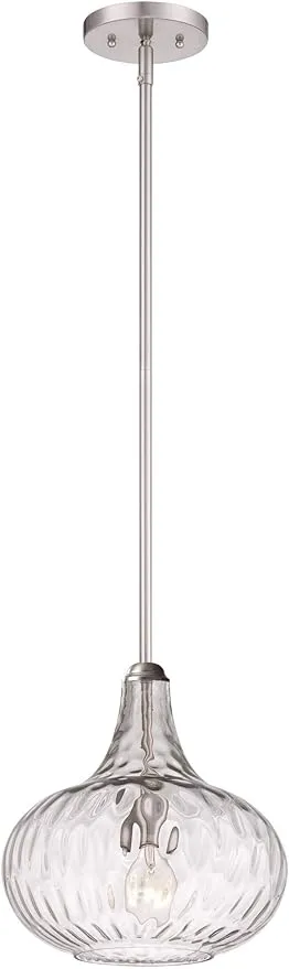 360 Lighting Mini Pendant Light Fixture - Wide Textured Glass Bowl, Brushed Nickel Finish, Modern Mini Pendant Light for Kitchen Islands, Living Rooms, Dining Rooms, and Foyers - 11" Wide, 11" High