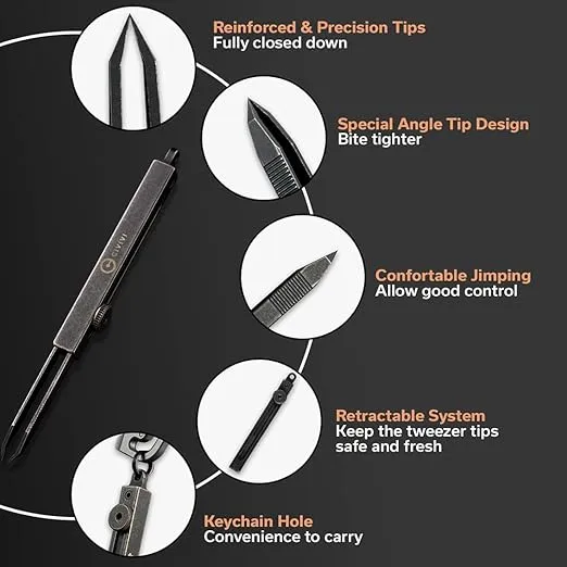 CIVIVI Precision Tweezers for Splinters, Retractable Tweezers with Leather Sheath for Men EDC Easy Keychain Carry, Tac-N-Tweeze Tweezers Designed By Bob Terzuola C19062B-A