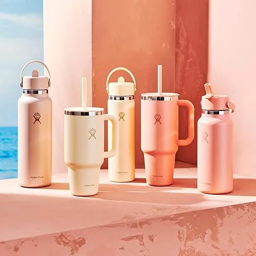 HYDRO FLASK Wide Mouth vacuum insulated stainless steel water bottle with leakproof closeable straw lid for cold water drinks, sports, travel, car and school