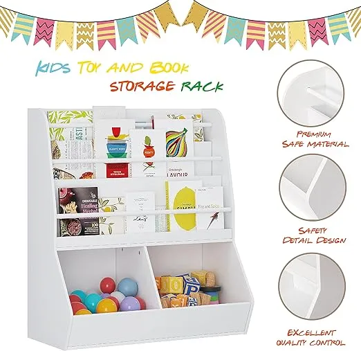 UTEX Kids Bookshelf and Toy Storage Cabinet, Kids Bookcase and Toy Organizer with Cubby, Kids Bookshelves Display Stand, Kids Book Rack for 3 Age+, White