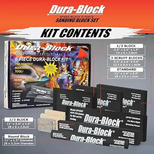 Dura-Block Set 6pc - Flexible EVA Foam Wet or Dry Autobody Sanding Blocks Kit for Automotive Bodywork