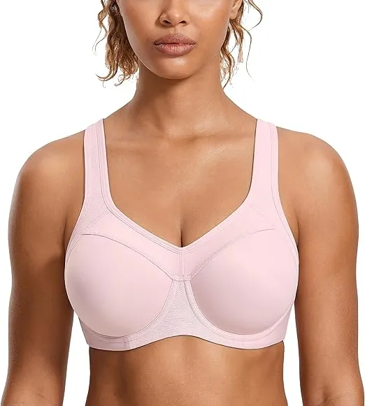 SYROKAN Women's Full Support High Impact Racerback Lightly Lined Underwire Sports Bra