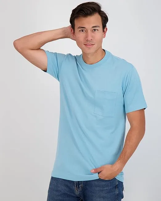 Real Essentials 4 Pack: Men's Cotton Performance Short Sleeve Crew Neck Pocket T-Shirt Athletic Top (Available in Big & Tall)