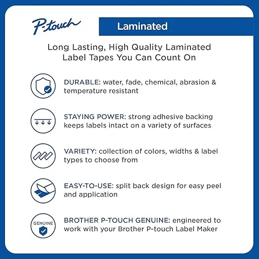 Brother Laminated Tape, Retail Packaging, 1/2 Inch, White, on Clear (TZe135)