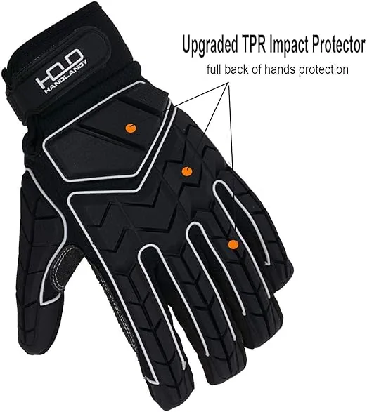 HANDLANDY Anti Vibration Gloves, SBR Padding, TPR Protector Impact Gloves, Men Mechanic Work Gloves (Medium)