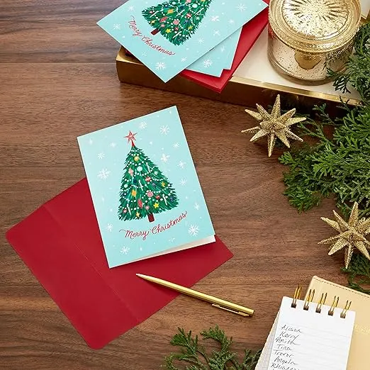 Hallmark Pack of 10 Personalized Video Christmas Cards, Christmas Tree (Record Your Own Video Greeting)