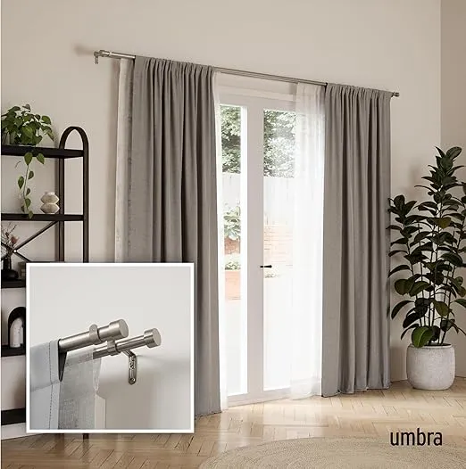 Umbra Cappa Double Curtain Rod, Includes 2 Matching Finials, Brackets & Hardware, 36 to 66-Inch, Nickel