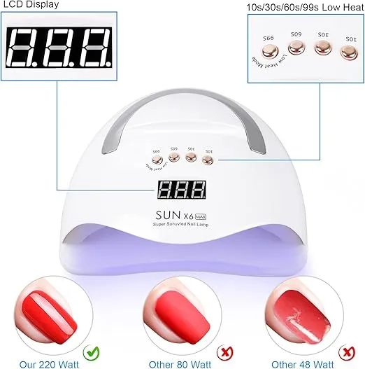 UV LED [Nail] [Lamp], 220W UV [Nail] Polish Light with Phone Holder Professional Gel Polish Dryer Curing [Lamp] with 4 Timer Setting, Auto Sensor 45 Beads for [Nail] Art Design
