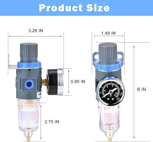 1/4"NPT Air Filter Pressure Regulator, Water-Trap Air Tool Compressor Filter with Gauge by ZHONG AN