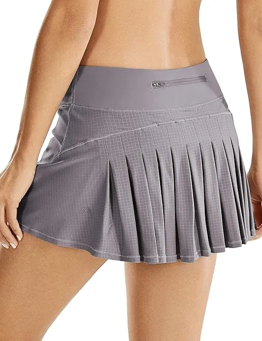 CRZ YOGA Women's Mid Waisted Pleated Tennis Skirts Golf Athletic Workout Running Sports Skorts