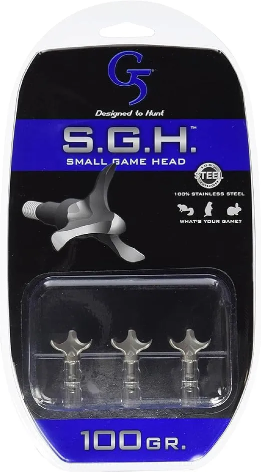 G5 S.G.H. (Small Game Head) - Archery Hunting 100/125 Grain Stainless Steel One-Piece Construction 1" Cutting Diameter Broadhead