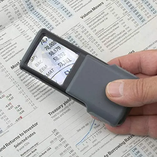 Carson MiniBrite LED Lighted Slide-Out Aspheric Magnifier with Protective Sleeve (PO-55), 5X, Gray