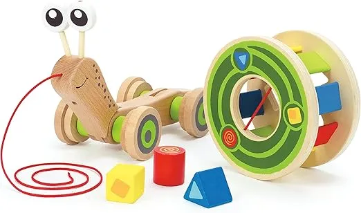 Hape Walk-A-Long Snail Pull Toy |Award Winning Toddler Wooden Push and Pull Toy with Removable Color