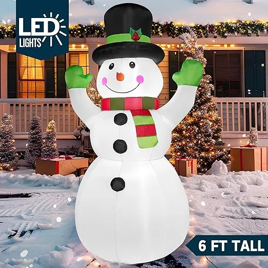 Joiedomi 6 FT Tall Christmas Inflatables Snowman Outdoor Decorations with Built-in LEDs, Xmas Blow Up Snow Man with Magic Hat for Christmas Party Outdoor Indoor Yard Garden Decoration
