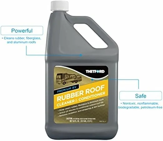 Premium RV Rubber Roof Cleaner - Non-Toxic, Non-Abrasive RV roof detergent 64 oz - Thetford 96016