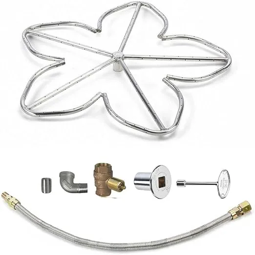 HPC Penta Match Lit Fire Pit Burner Kit (FPS-PENTA24KIT-NG-MSCB) with 24-Inch Stainless Steel Burner, Natural Gas, Polished Chrome, with Flange, Key, Valve, Flex Line and Fittings