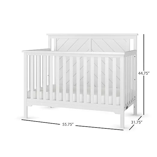 Child Craft Hampton Flat Top 4-in-1 Convertible Crib, Baby Crib Converts to Day Bed, Toddler Bed and Full Size Bed, 3 Adjustable Mattress Positions, Non-Toxic, Baby Safe Finish (Matte White)