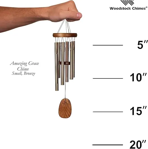 Woodstock Small (16") Wind Chimes Garden Decor for Outside Outdoor Patio Décor Memorial Sympathy Wind Chime, Porch Decor Amazing Grace Wind Chime Small Size Bronze (AGSBR)