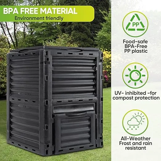 Garden Compost Bin 80 Gallon (300 L) from BPA Free Material, Large Composting Bin Outdoor Composter, Easy Assembling, Fast Creation of Fertile Soil, Lightweight, Black