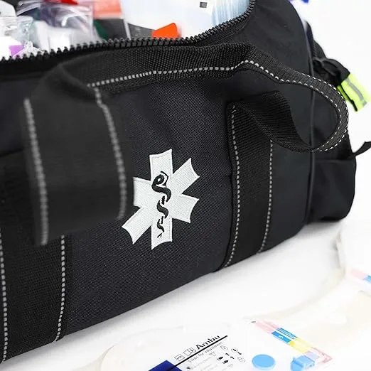 Lightning X Pre-Stocked EMS/EMT Trauma Kit w/Large First Responder Bag & 256 First Aid Medical Supplies - Black
