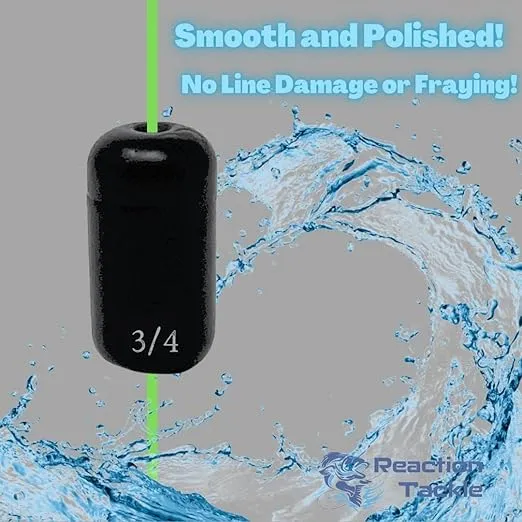 Reaction Tackle Tungsten Barrel Weights, Fishing Sinkers, Egg Shaped Tungsten Fishing Weights Used for Carolina Rig Bass Fising - Size Stamped on All Weights for Freshwater or Saltwater Fish