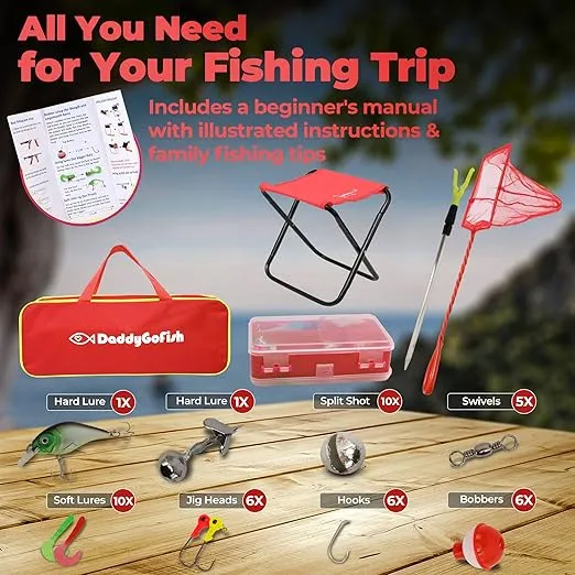 Kids Fishing Pole - Rod Reel Combo Tackle Box Starter Set - First Year Small Dock Gear Kit for Boys Girls Toddler Youth Age Beginner Little Children Junior Anglers