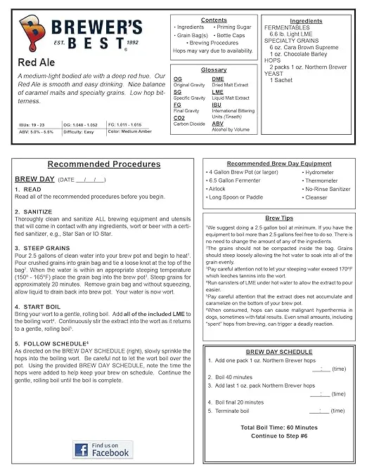 Brewers Best Red Ale Beer Making Kit