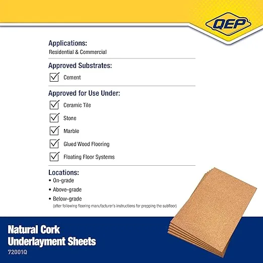 QEP 72001Q Natural Cork Underlayment, 2 ft. Wide x 3 ft. Long x 12 mm Thick (25 sheets/pack)