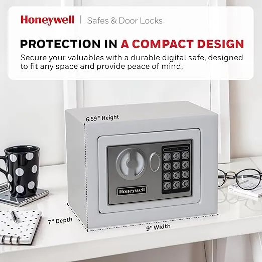 Honeywell Safes & Door Locks - Bolt Down Small Safe Box with Digital Lock for Home - Steel Security Electronic Lock Box - Cabinet & Door Design Safe with 2 Keys - 0.17-Cubic Feet - White - 5005W