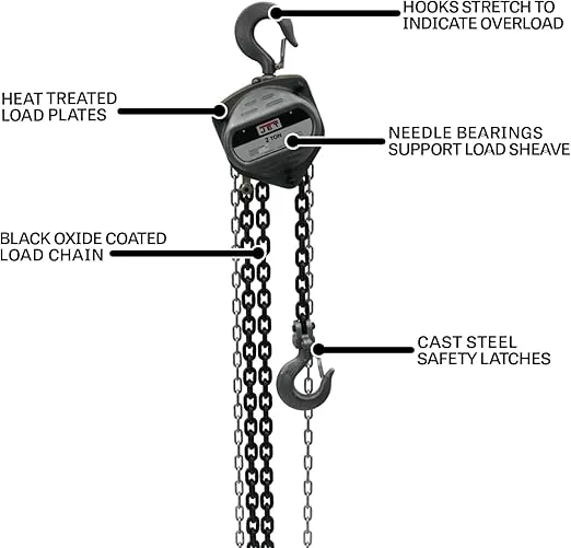 JET 2-Ton Hand Chain Hoist, 15' Lift (Model S90-200-15)
