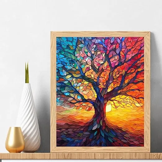 Natuyalo Paint by Numbers for Adults Beginner, Colorful Tree Acrylic Easy Paint by Numbers Kits Craft Kits for Adults Suitable for Home Wall Decoration Flameless 16x20 Inch