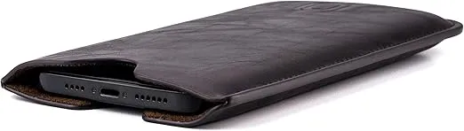 Dockem Executive Sleeve for iPhone 16 Pro Max, 16 Plus, 15 Pro Max, 15 Plus, 14 Pro Max, 14 Plus, 13 Pro Max, 12 Pro Max: Slim, Slightly Padded Premium Faux Leather w/Microfiber Lining [Dark Brown]