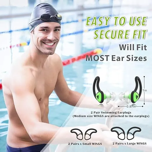 2 Pairs Swimmer Ear Plugs, Hearprotek Upgraded Custom-fit Water Protection Adult Swimming earplugs for Swimmers Water Pool Shower Bathing and Other Water Sports(Blue&Green)
