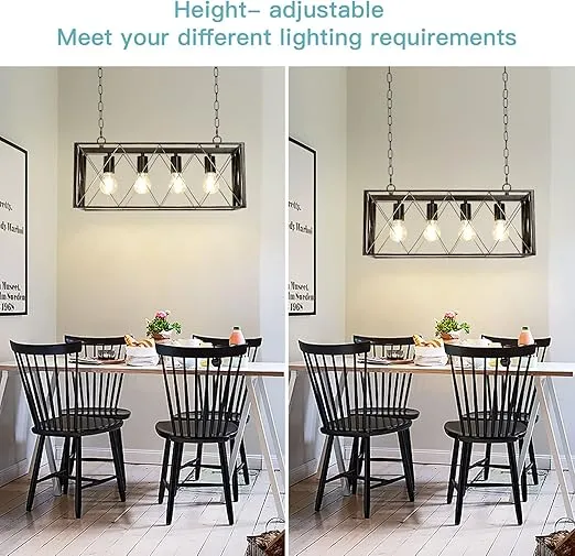Depuley 4-Light Farmhouse Kitchen Island Pendant Lighting, Industrial Black Chandelier Light Fixture Ceiling Hanging with Metal Frame for Dining Room Living Room Restaurant, E26 Bulb Included