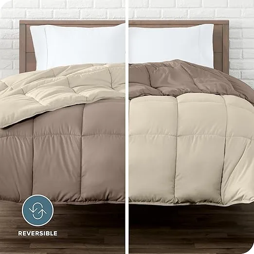Bare Home Twin/Twin Extra Long Comforter - Reversible Colors - Goose Down Alternative - Ultra-Soft - Premium 1800 Series - All Season Warmth - Bedding Comforter (Twin/Twin XL, Taupe/Sand)
