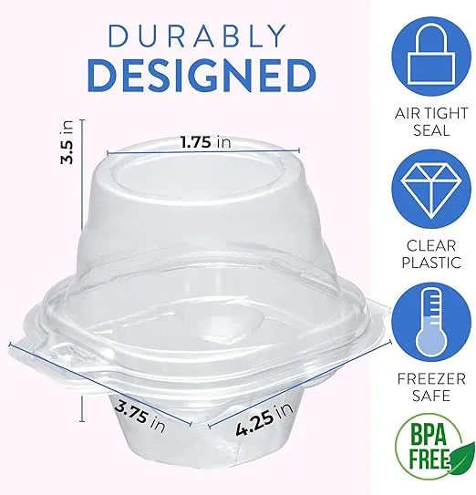 Individual Cupcake Containers (100 Pack) | Clear Plastic Disposable Cupcake Boxes/Holders | Single Cupcake Holder with Dome Lid Bulk | BPA-Free Plastic Cupcake Muffin Container Carrier Boxes to Go