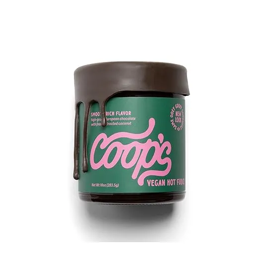 Coop's Vegan Hot Fudge Sauce 10.6 OZ - Gluten Free Vegan, Kosher, Non GMO, Gourmet, All Natural, Plant Based Dairy Free Whipped Topping for ICecream, Sundae, Panckaes, Milshake and more