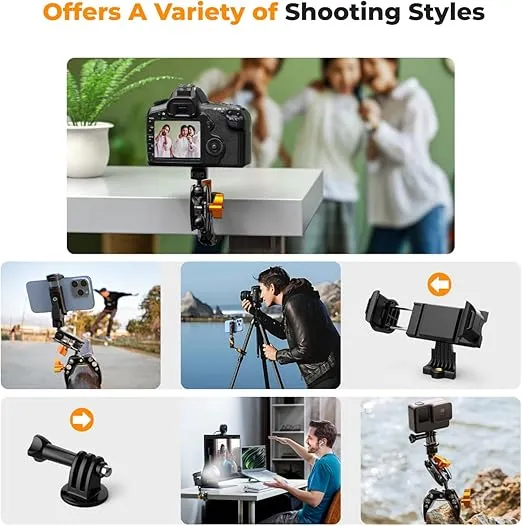 K&F Concept MS13 Magic Arm with Super Clamp, Super Clamp with Two 360° Ball Heads, 1/4" Thread and 1/4" Screw Compatible with Camera, Phone, GoPro, Tripod