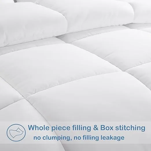 EASELAND All Season Queen Size Soft Quilted Down Alternative Comforter Reversible Duvet Insert with Corner Tabs,Winter Summer Warm Fluffy,White,88x88 inches