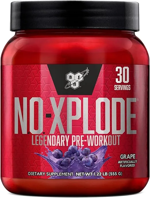 BSN N.O.-XPLODE Pre Workout Powder, Energy Supplement for Men and Women with Creatine and Beta-Alanine, Flavor: Grape, 30 Servings
