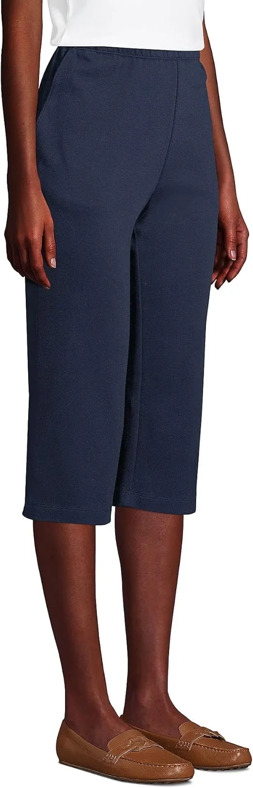 Lands' End Women's Sport Knit High Rise Elastic Waist Capri Pants