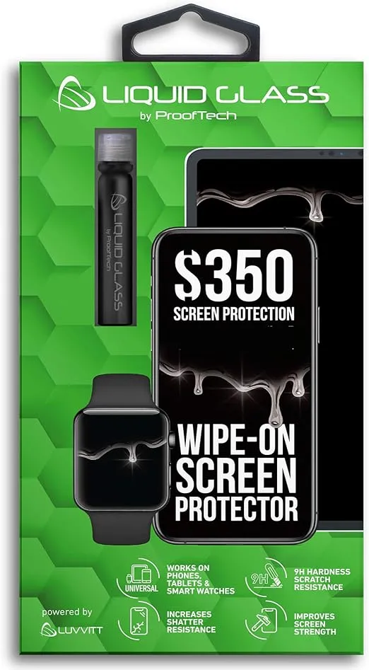 Liquid Glass Screen Protector with $350 Screen Repair Coverage Scratch Resistant Wipe On Invisible Protection for All Phones Tablets Smart Watches - Universal