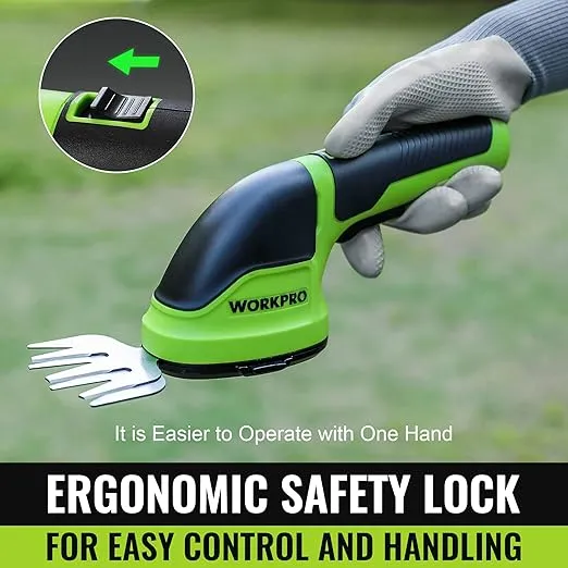 WORKPRO Cordless Grass Shear & Shrubbery Trimmer - 2 in 1 Handheld Hedge Trimmer Electric Grass Trimmer Hedge Shears/Grass Cutter Rechargeable Lithium-Ion Battery and Type-C Cable Included (Green)