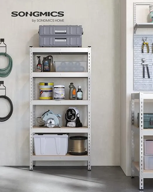SONGMICS 5-Tier Storage Shelves, Garage Storage, Boltless Assembly, Adjustable Shelving Unit, 11.8 x 29.5 x 59.1 Inches, Load 1929 lb, for Shed Warehouse Basement Kitchen, Silver UGLR300E01