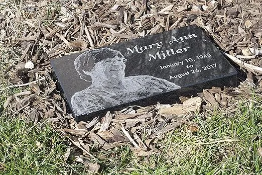 Black Granite Memorial Headstone for Lost Loved Ones, Dogs, Cats, and Family Pets. " Great for Your Garden, Tree Dedication, or in a Cemetery. Includes your personal photo and text. (12 x 8 x 2")